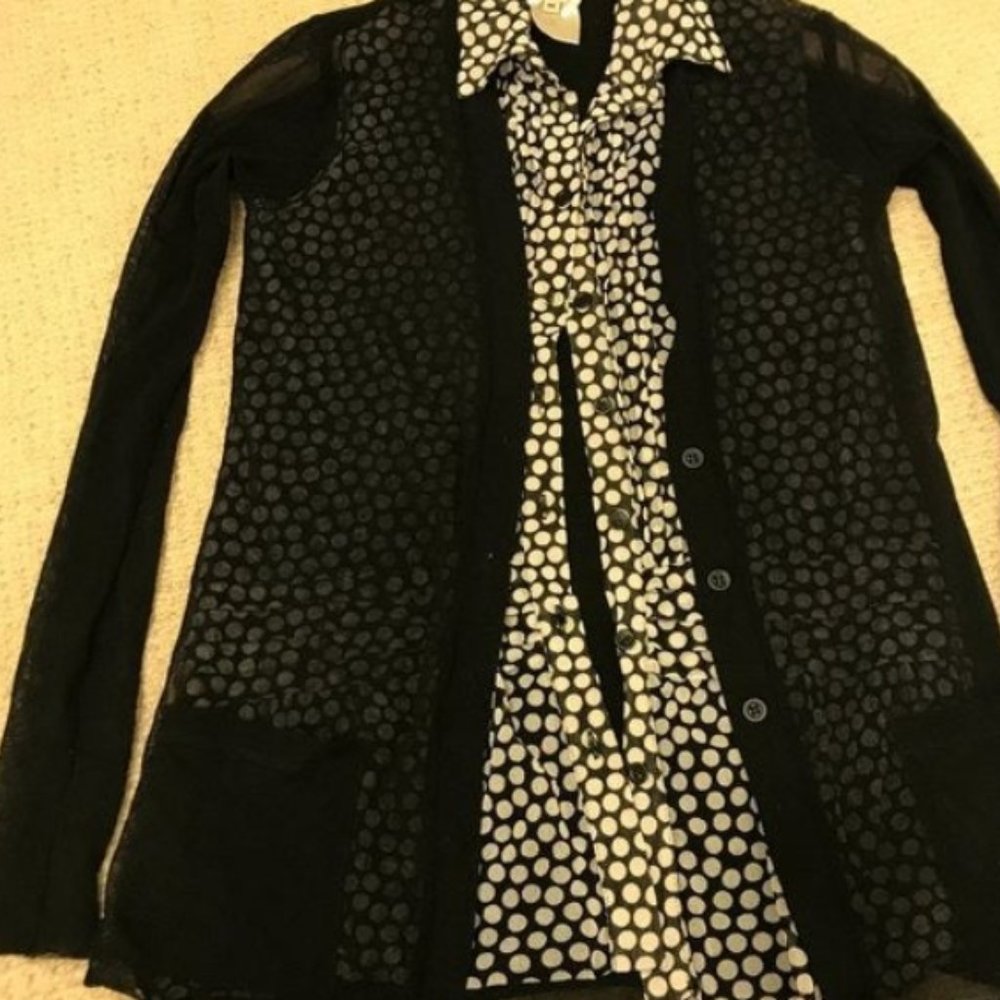 Vintage Fuzzi by Jean Paul Gaultier Black white Sheer polka dot mesh top Shirt M